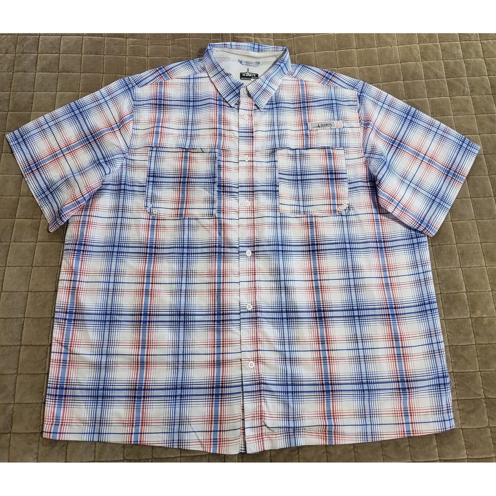 Habit Red/White/Blue Button Up Vented Short Sleeve T-Shirt Men's Size XXX-Large